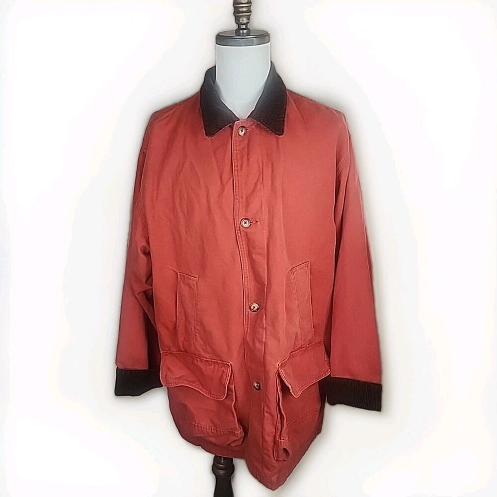 Eddie Bauer Red Barn Chore Jacket Corduroy Collar Button Front Mens Tall Large